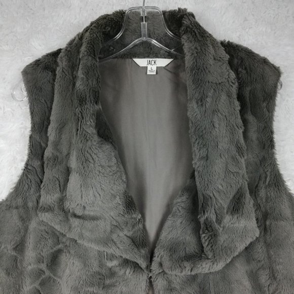 Jack Womens Vest Faux Fur Gray Sleeveless Lined Shawl Collar L - Picture 7 of 12